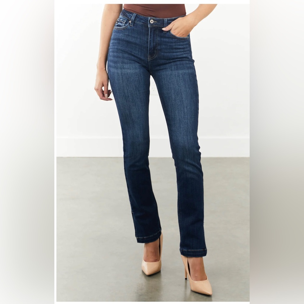 KanCan Dark Wash High Rise Bootcut Jeans With Side Slits NWT